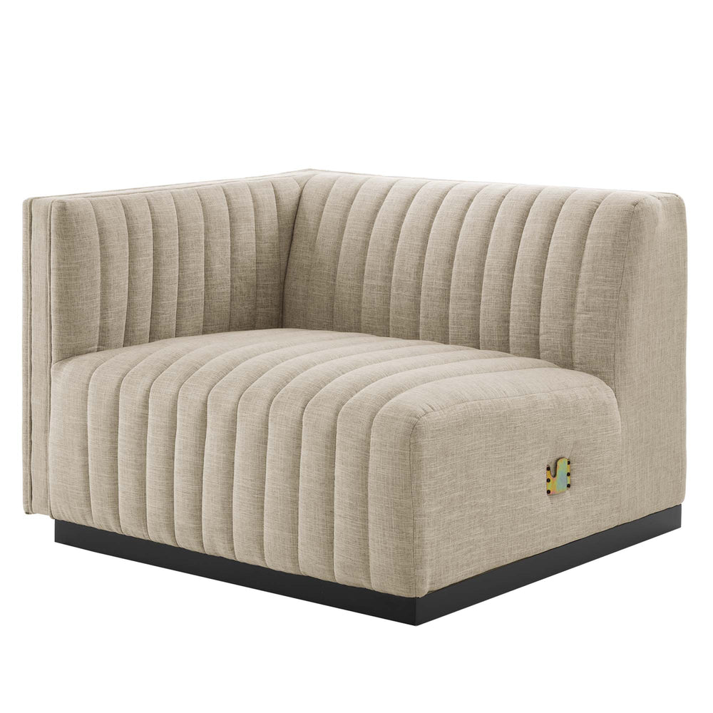 Conjure Channel Tufted Upholstered Fabric Sofa in Black Beige