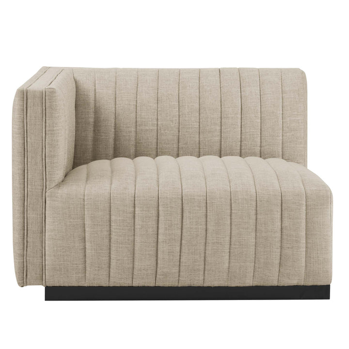 Conjure Channel Tufted Upholstered Fabric Sofa in Black Beige