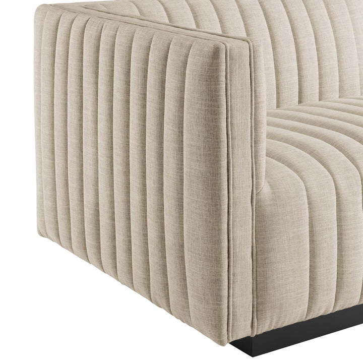 Conjure Channel Tufted Upholstered Fabric Sofa in Black Beige