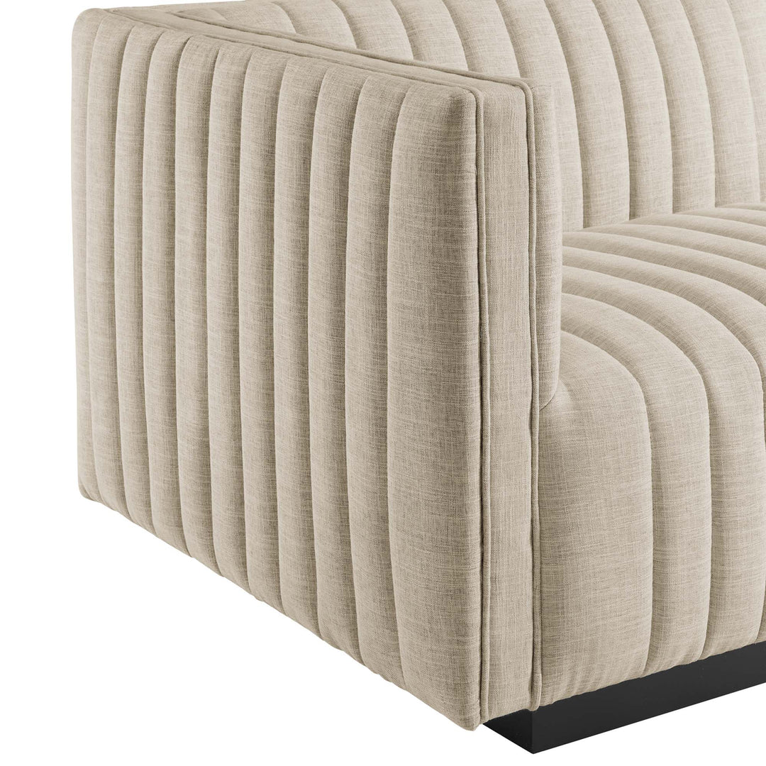 Conjure Channel Tufted Upholstered Fabric Sofa in Black Beige