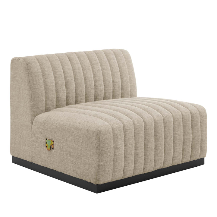 Conjure Channel Tufted Upholstered Fabric Sofa in Black Beige