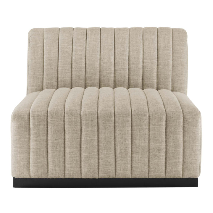 Conjure Channel Tufted Upholstered Fabric Sofa in Black Beige