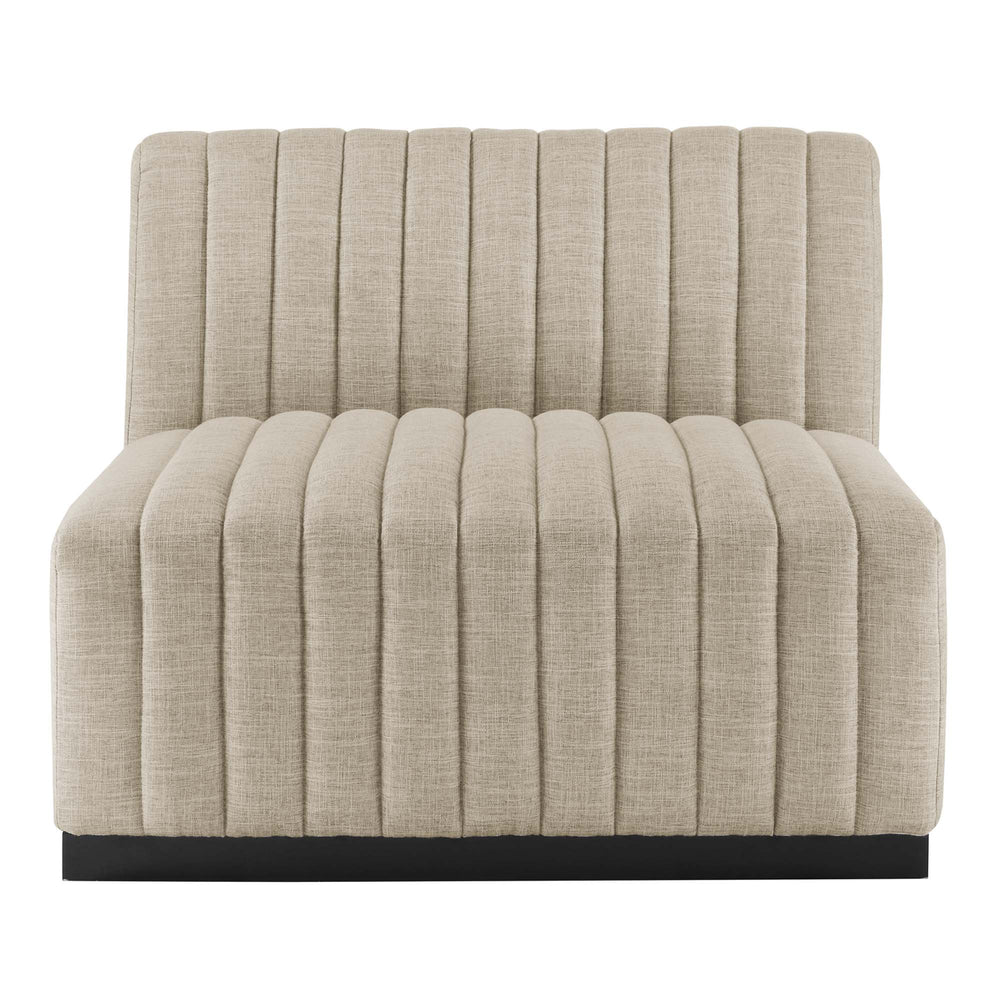 Conjure Channel Tufted Upholstered Fabric Sofa in Black Beige
