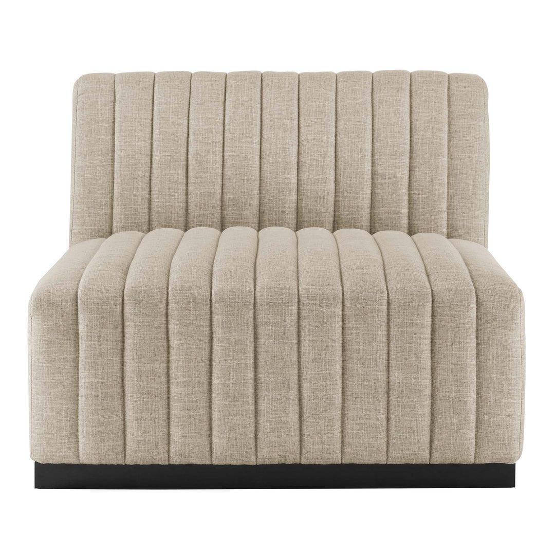 Conjure Channel Tufted Upholstered Fabric Sofa in Black Beige