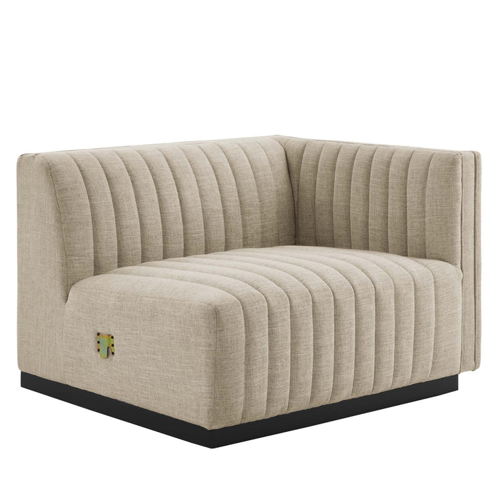 Conjure Channel Tufted Upholstered Fabric Sofa in Black Beige