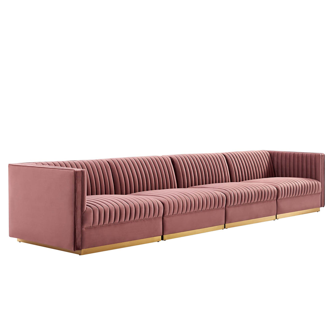 Sanguine Channel Tufted Performance Velvet 4-Seat Modular Sectional Sofa in Dusty Rose