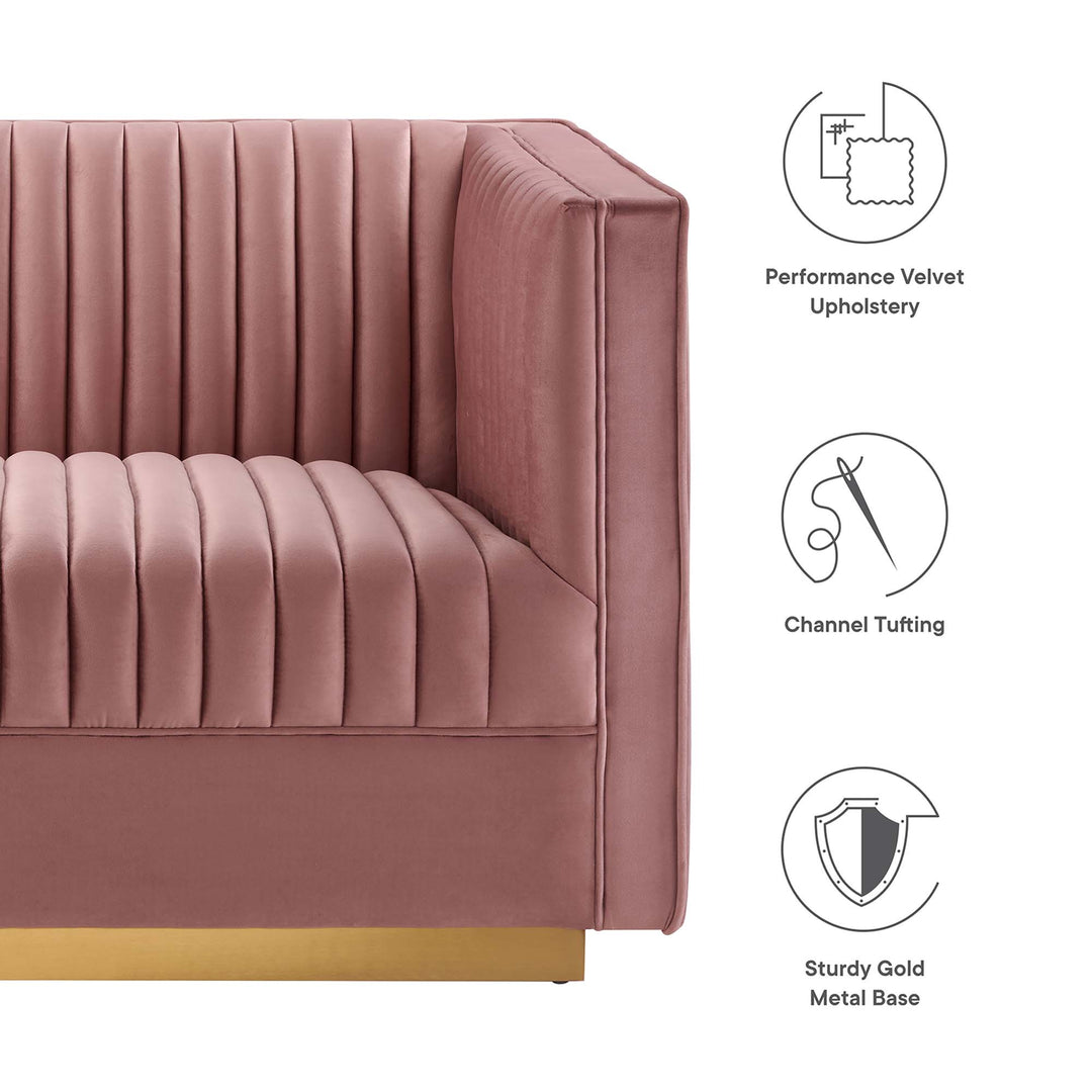Sanguine Channel Tufted Performance Velvet 4-Seat Modular Sectional Sofa in Dusty Rose