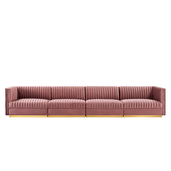 Sanguine Channel Tufted Performance Velvet 4-Seat Modular Sectional Sofa in Dusty Rose