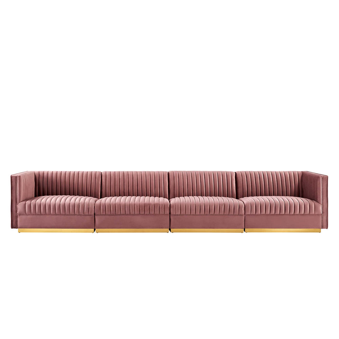 Sanguine Channel Tufted Performance Velvet 4-Seat Modular Sectional Sofa in Dusty Rose