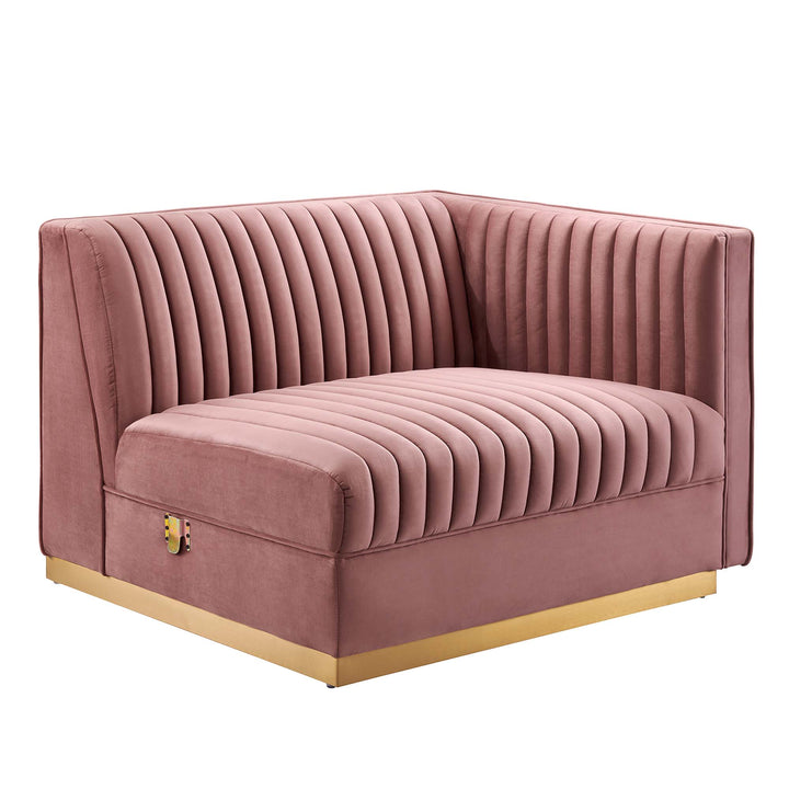 Sanguine Channel Tufted Performance Velvet 4-Seat Modular Sectional Sofa in Dusty Rose