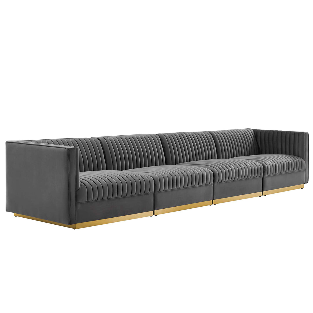 Sanguine Channel Tufted Performance Velvet 4-Seat Modular Sectional Sofa in Gray