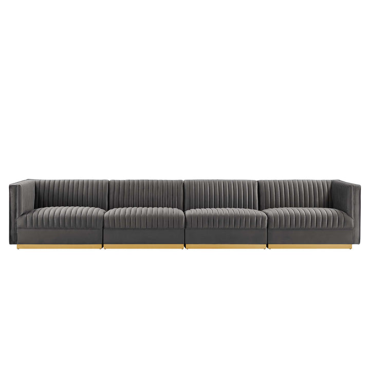 Sanguine Channel Tufted Performance Velvet 4-Seat Modular Sectional Sofa in Gray