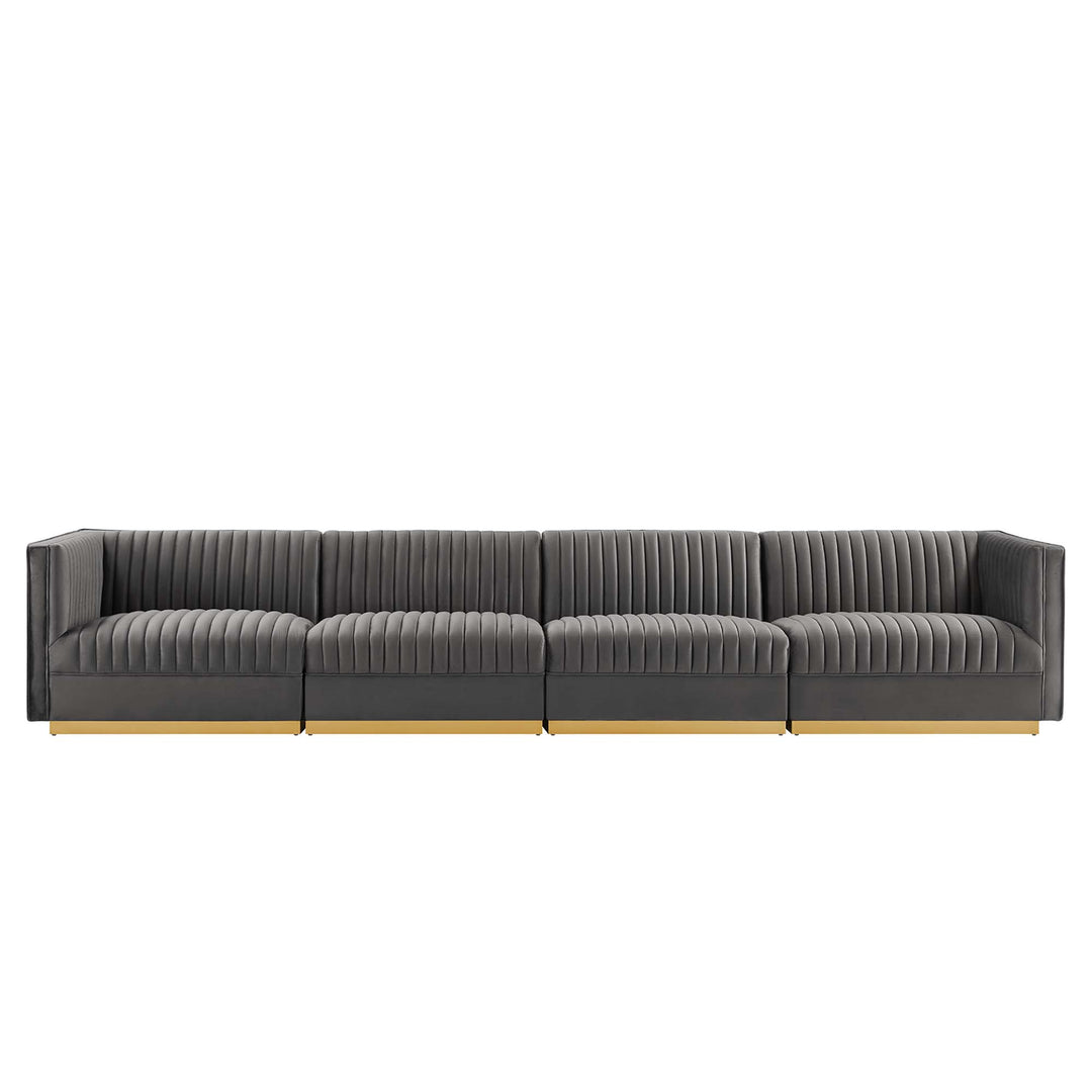 Sanguine Channel Tufted Performance Velvet 4-Seat Modular Sectional Sofa in Gray