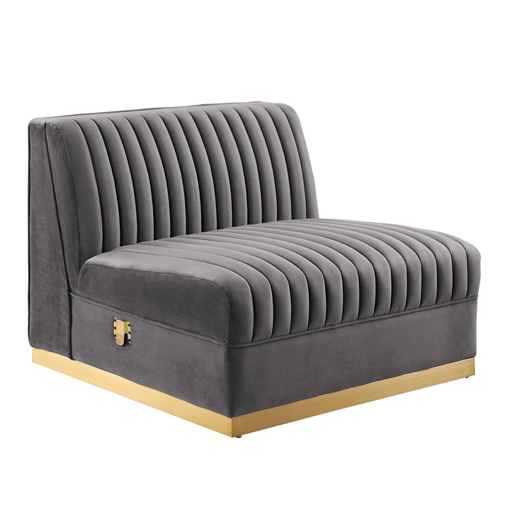 Sanguine Channel Tufted Performance Velvet 4-Seat Modular Sectional Sofa in Gray