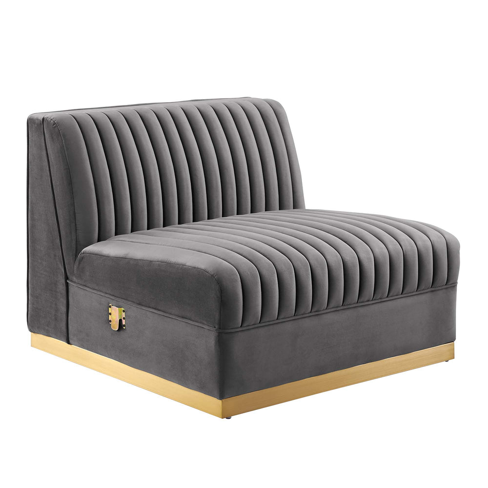 Sanguine Channel Tufted Performance Velvet 4-Seat Modular Sectional Sofa in Gray