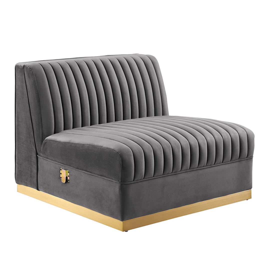 Sanguine Channel Tufted Performance Velvet 4-Seat Modular Sectional Sofa in Gray