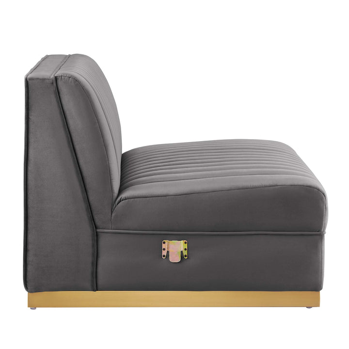 Sanguine Channel Tufted Performance Velvet 4-Seat Modular Sectional Sofa in Gray