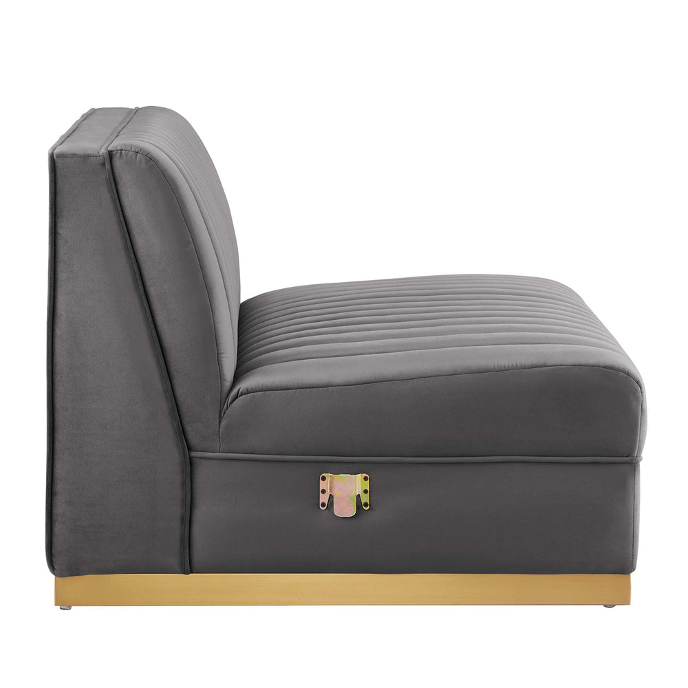 Sanguine Channel Tufted Performance Velvet 4-Seat Modular Sectional Sofa in Gray