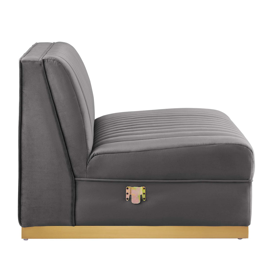 Sanguine Channel Tufted Performance Velvet 4-Seat Modular Sectional Sofa in Gray