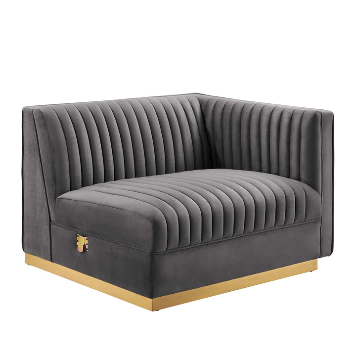 Sanguine Channel Tufted Performance Velvet 4-Seat Modular Sectional Sofa in Gray