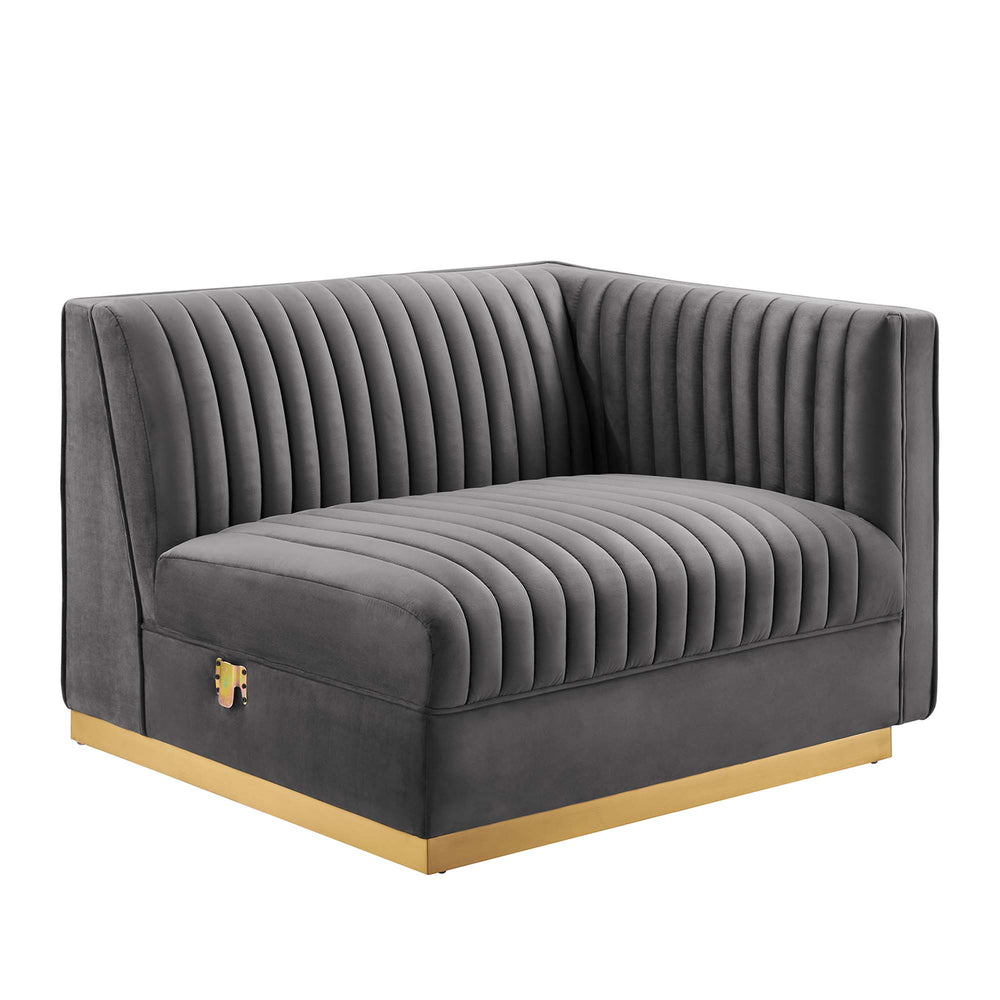 Sanguine Channel Tufted Performance Velvet 4-Seat Modular Sectional Sofa in Gray