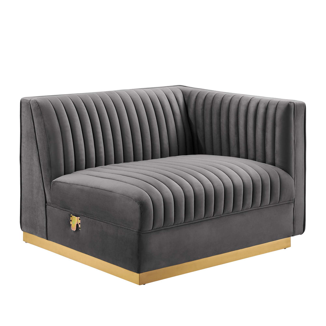 Sanguine Channel Tufted Performance Velvet 4-Seat Modular Sectional Sofa in Gray