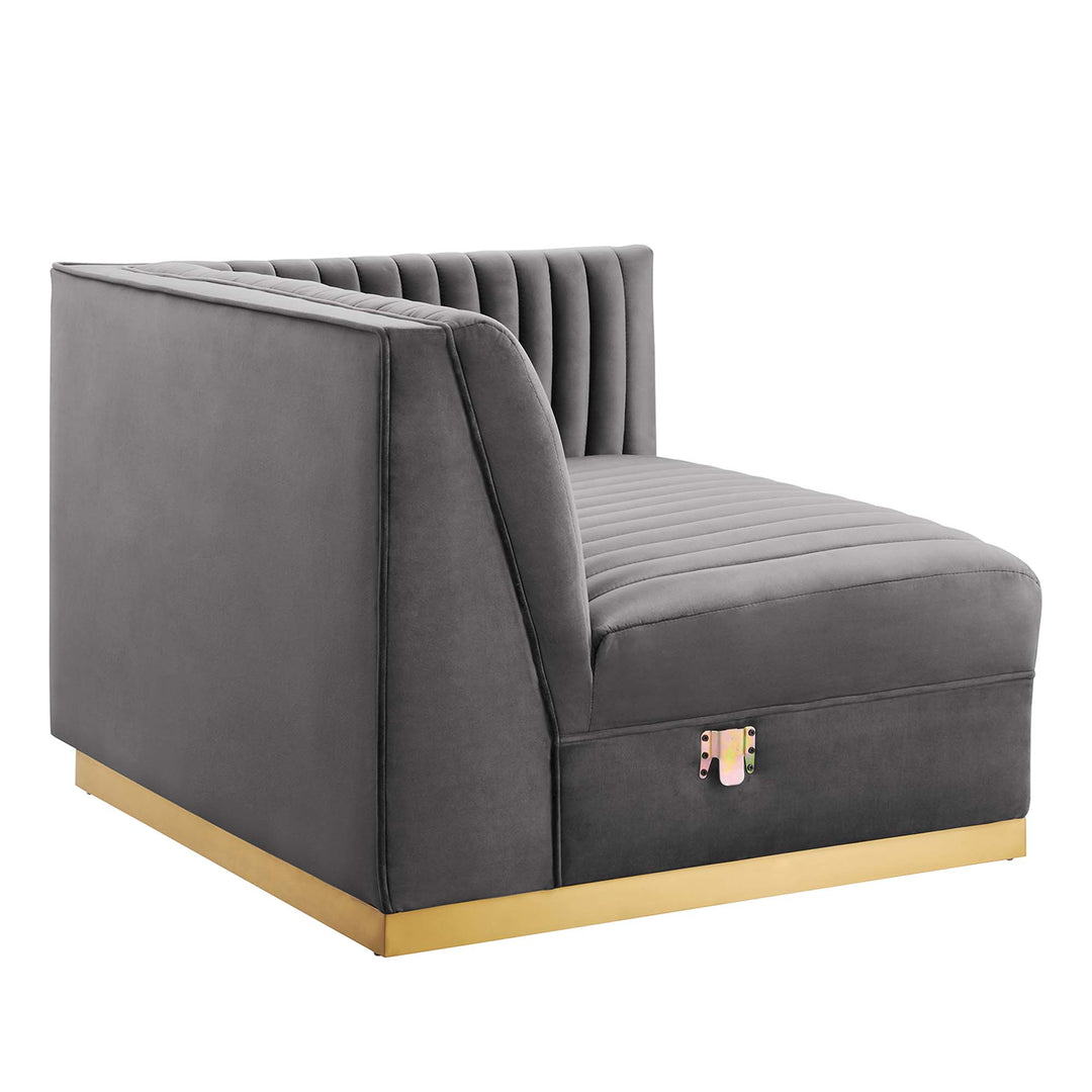 Sanguine Channel Tufted Performance Velvet 4-Seat Modular Sectional Sofa in Gray