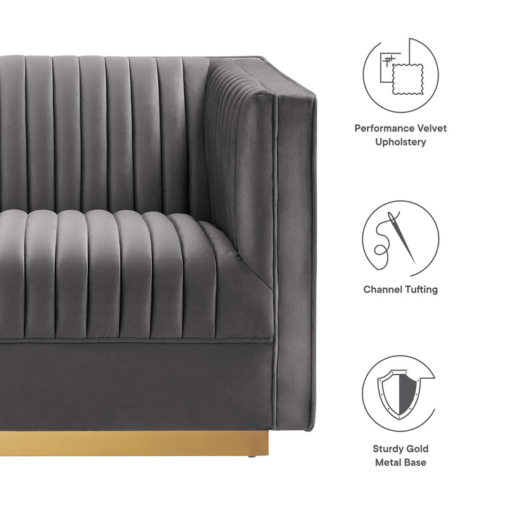 Sanguine Channel Tufted Performance Velvet 4-Seat Modular Sectional Sofa in Gray
