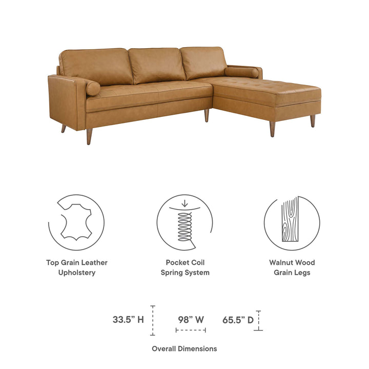 Valour 98" Leather Sectional Sofa in Tan