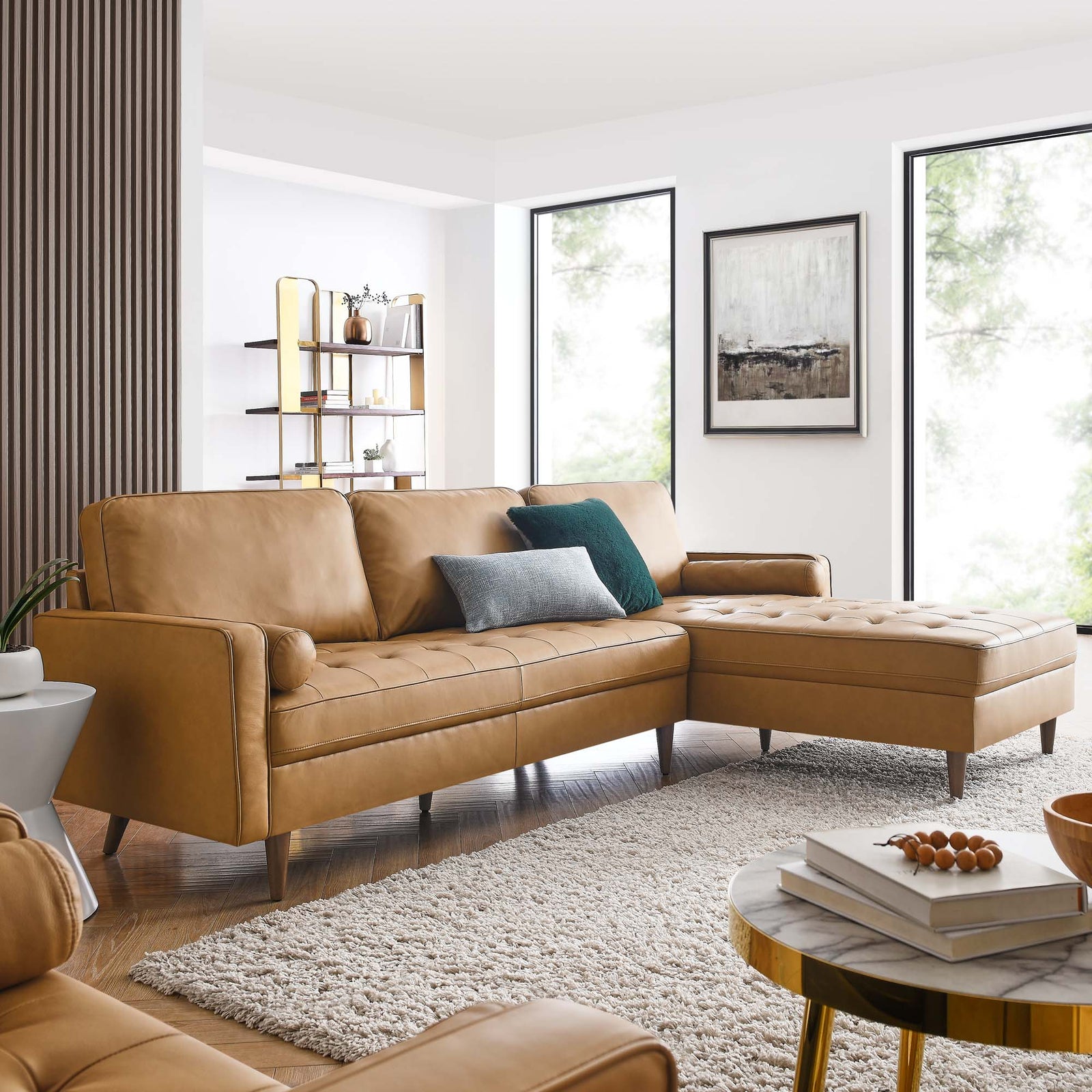 Valour 98" Leather Sectional Sofa in Tan
