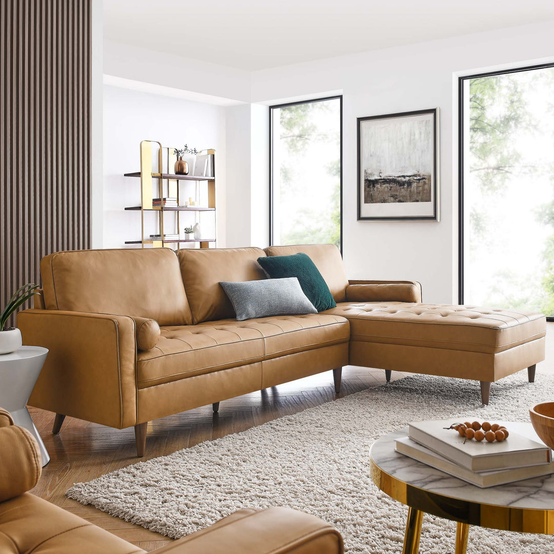 Valour 98" Leather Sectional Sofa in Tan