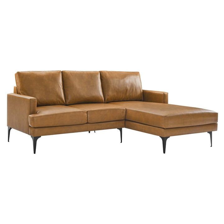 Evermore Right-Facing Vegan Leather Sectional Sofa in Tan - front