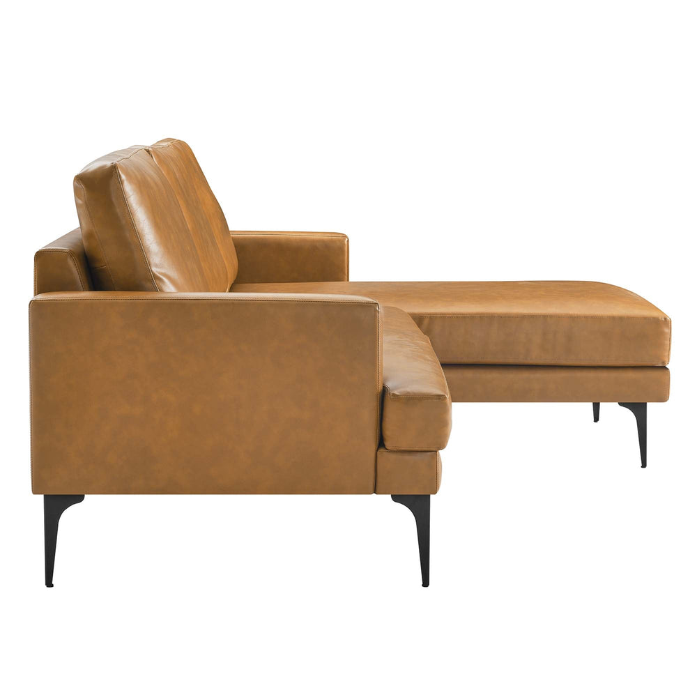 Evermore Right-Facing Vegan Leather Sectional Sofa in Tan - detail