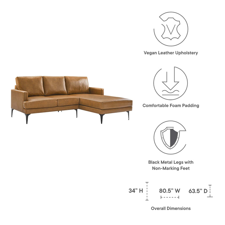 Evermore Right-Facing Vegan Leather Sectional Sofa in Tan - angle