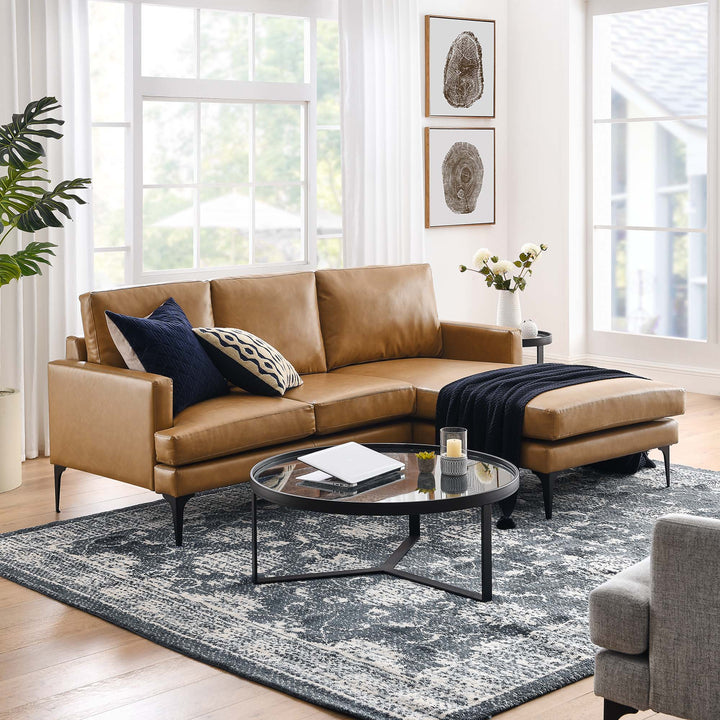 Evermore Right-Facing Vegan Leather Sectional Sofa in Tan