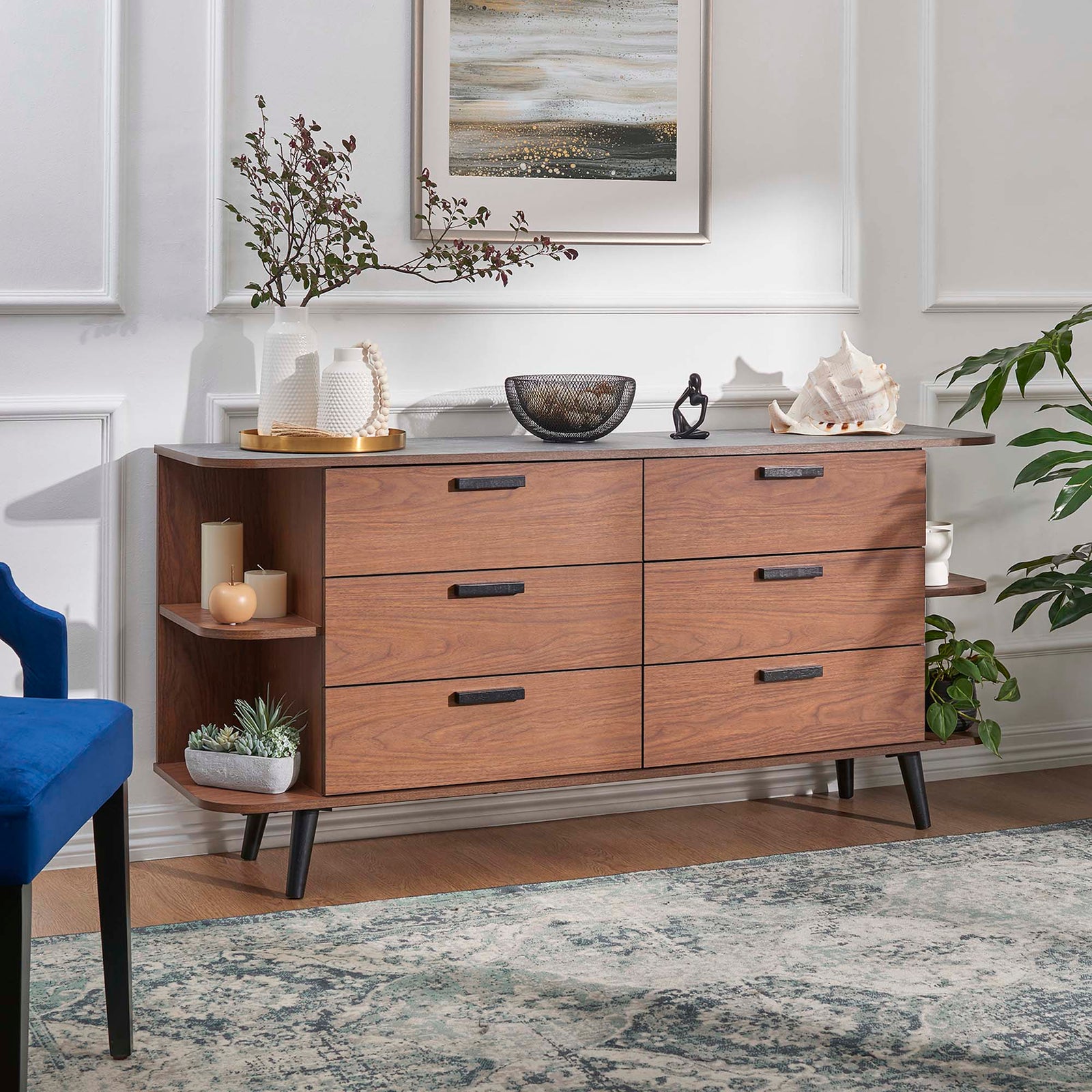 Langston Open Display Storage Sideboard in Walnut Gray