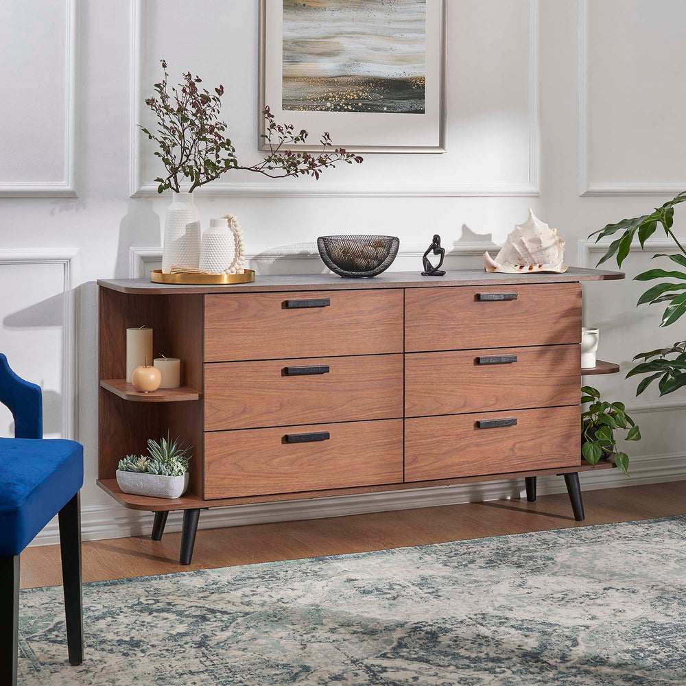 Langston Open Display Storage Sideboard in Walnut Gray