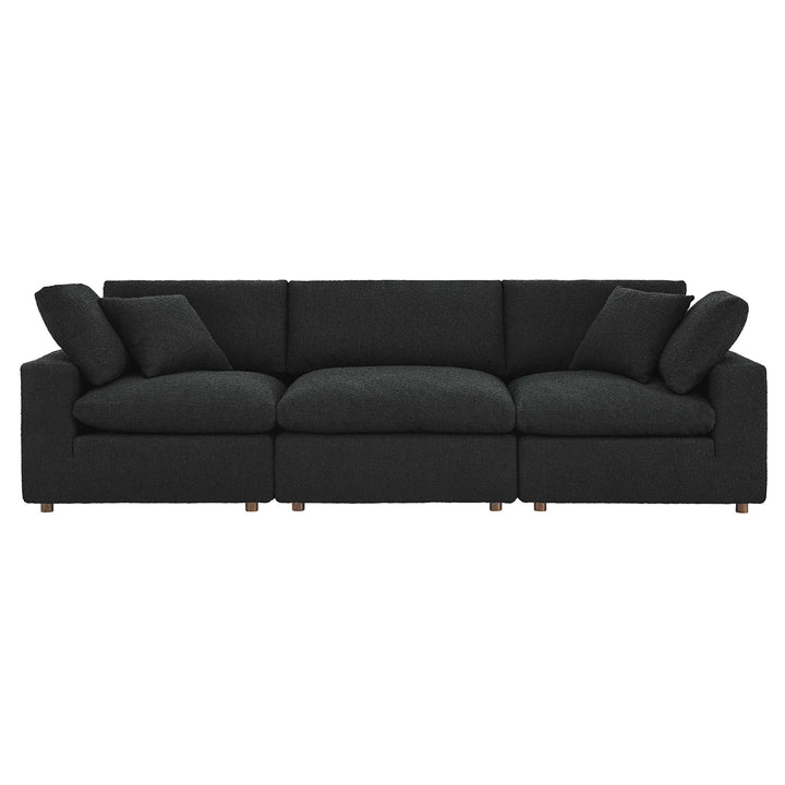 Commix Down Filled Overstuffed Boucle Fabric 3-Seater Sofa in Black