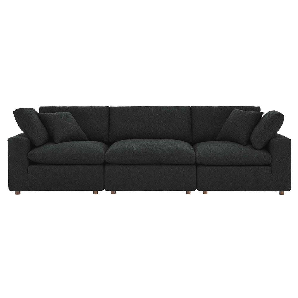 Commix Down Filled Overstuffed Boucle Fabric 3-Seater Sofa in Black