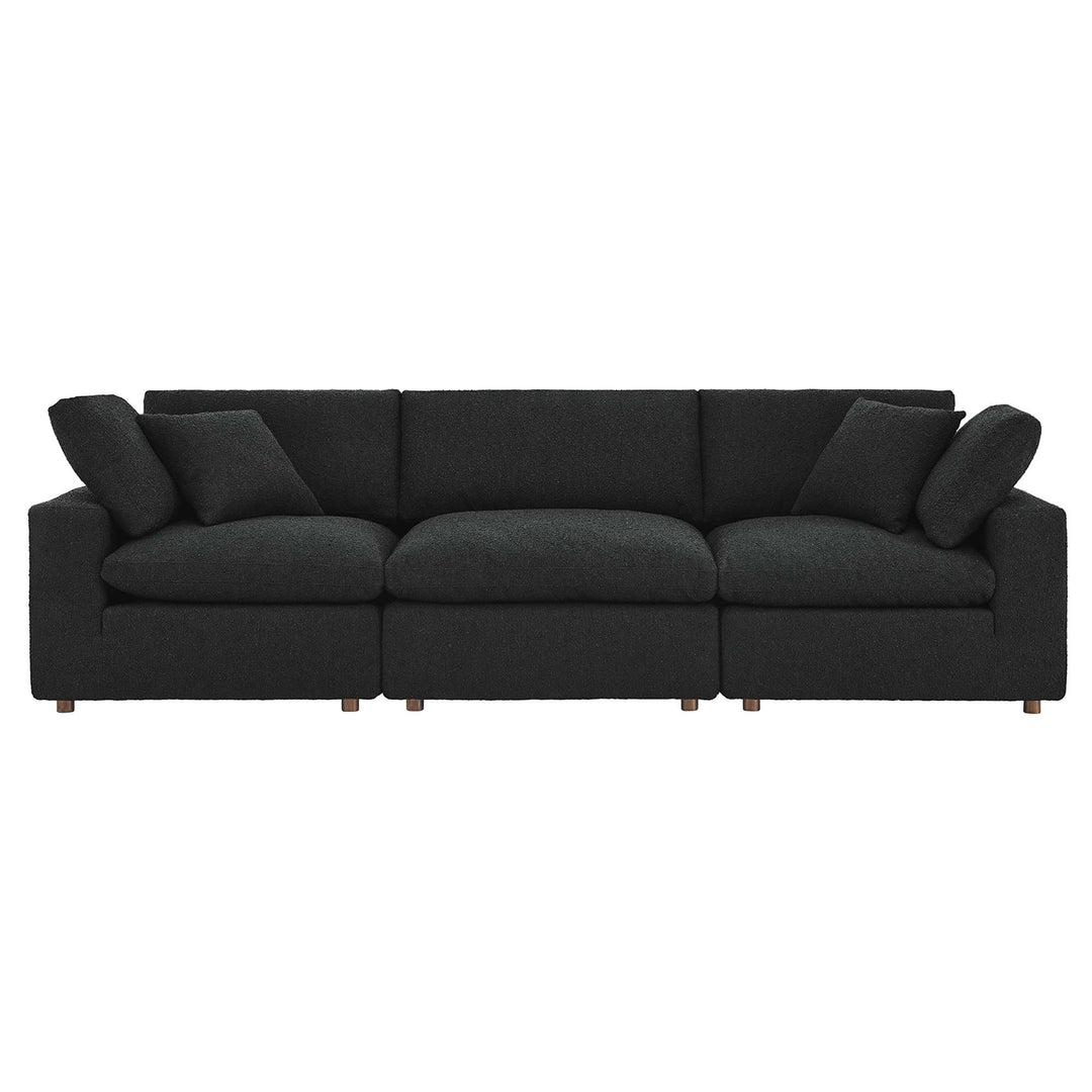Commix Down Filled Overstuffed Boucle Fabric 3-Seater Sofa in Black