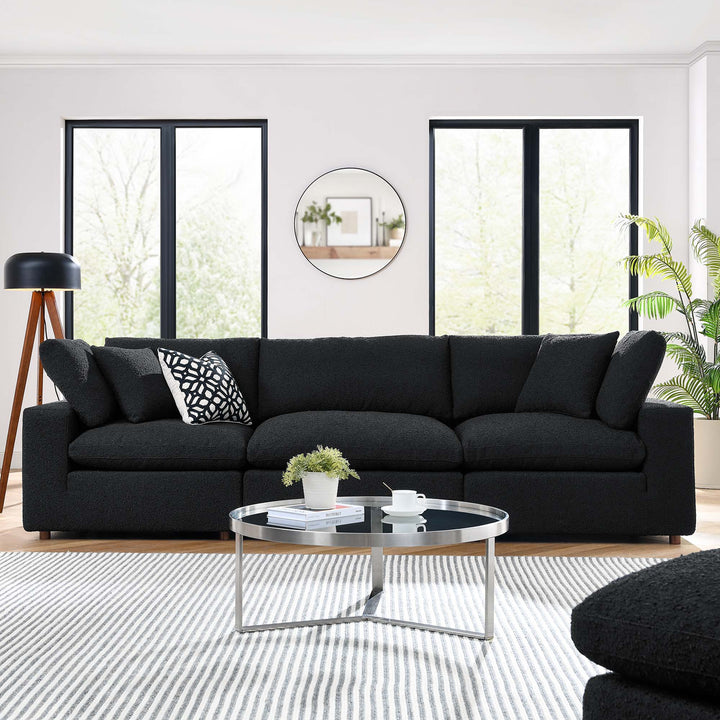 Commix Down Filled Overstuffed Boucle Fabric 3-Seater Sofa in Black