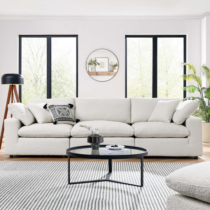 Commix Down Filled Overstuffed Boucle Fabric 3-Seater Sofa in Ivory