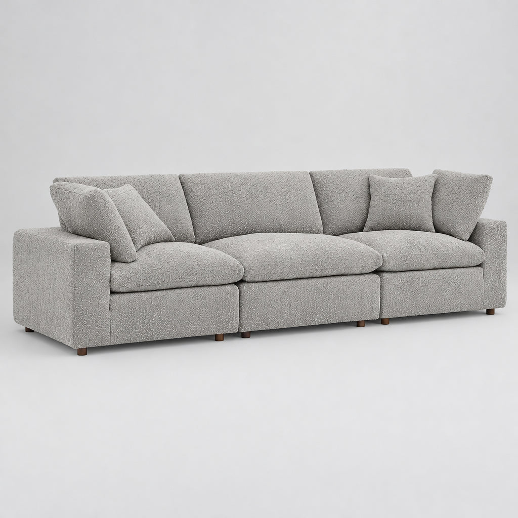 Commix Down Filled Overstuffed Boucle Fabric 3-Seater Sofa in Light Gray