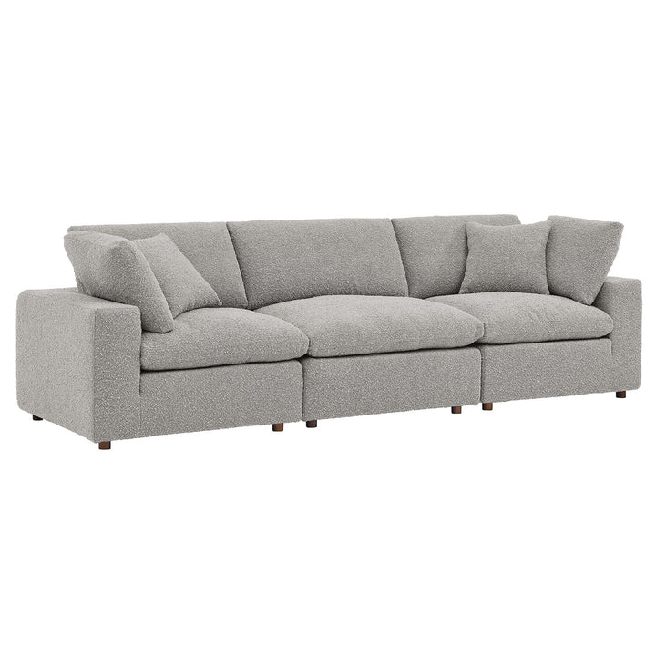 Commix Down Filled Overstuffed Boucle Fabric 3-Seater Sofa in Light Gray