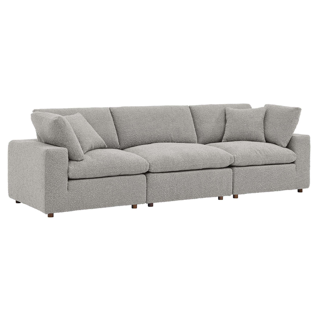 Commix Down Filled Overstuffed Boucle Fabric 3-Seater Sofa in Light Gray