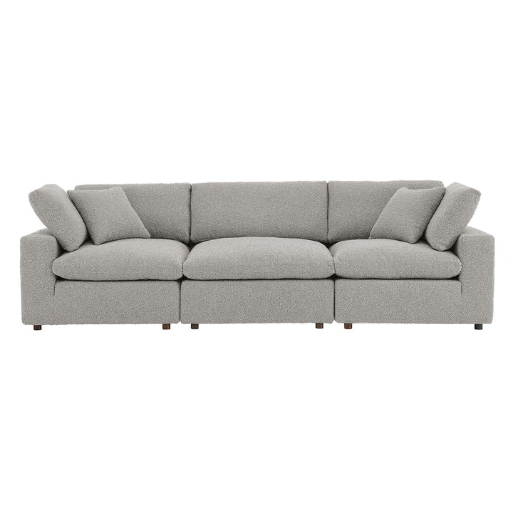 Commix Down Filled Overstuffed Boucle Fabric 3-Seater Sofa in Light Gray