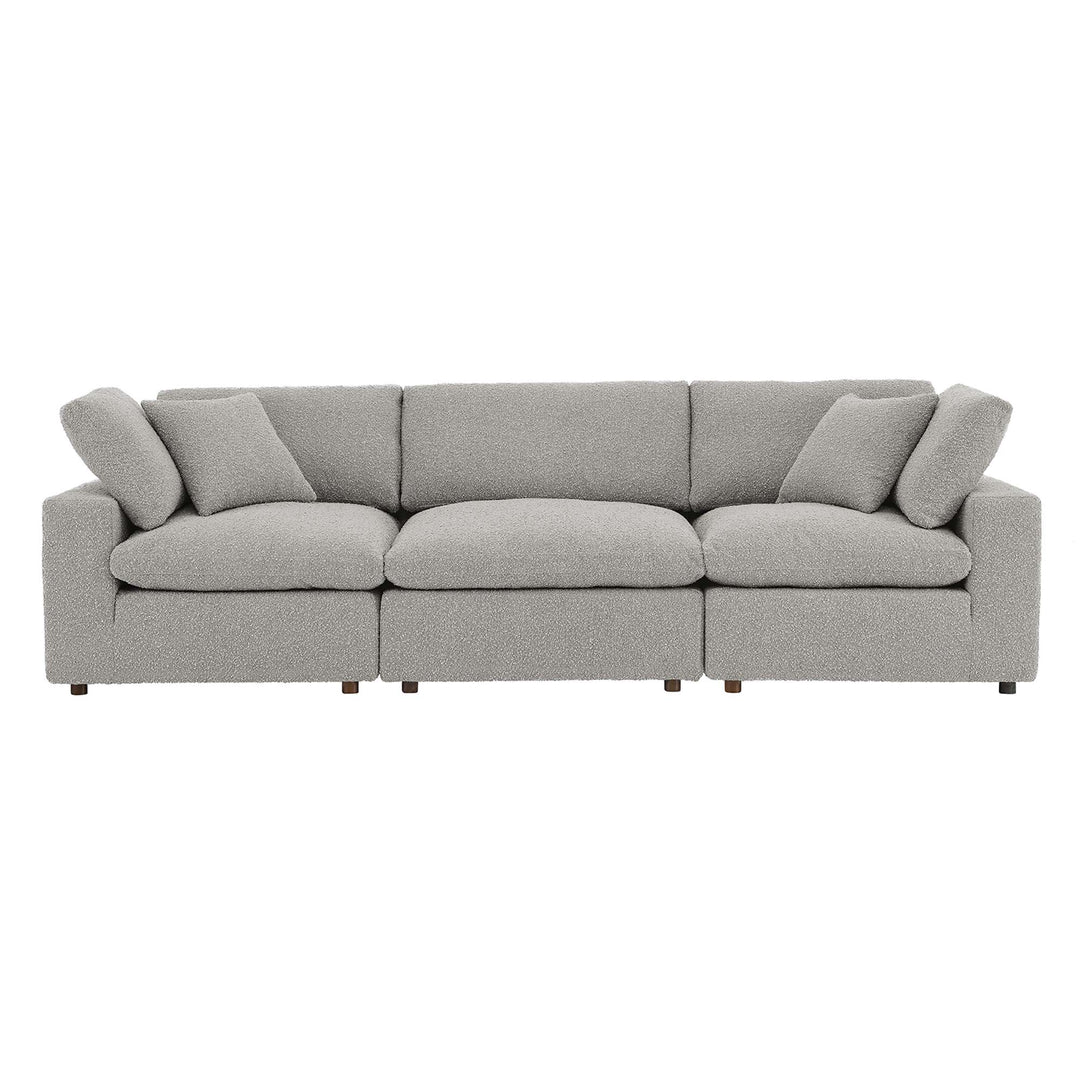 Commix Down Filled Overstuffed Boucle Fabric 3-Seater Sofa in Light Gray
