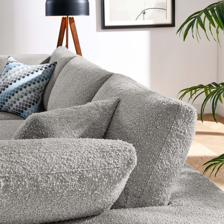 Commix Down Filled Overstuffed Boucle Fabric 3-Seater Sofa in Light Gray