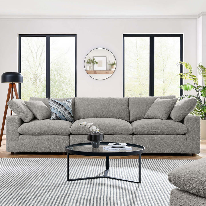 Commix Down Filled Overstuffed Boucle Fabric 3-Seater Sofa in Light Gray