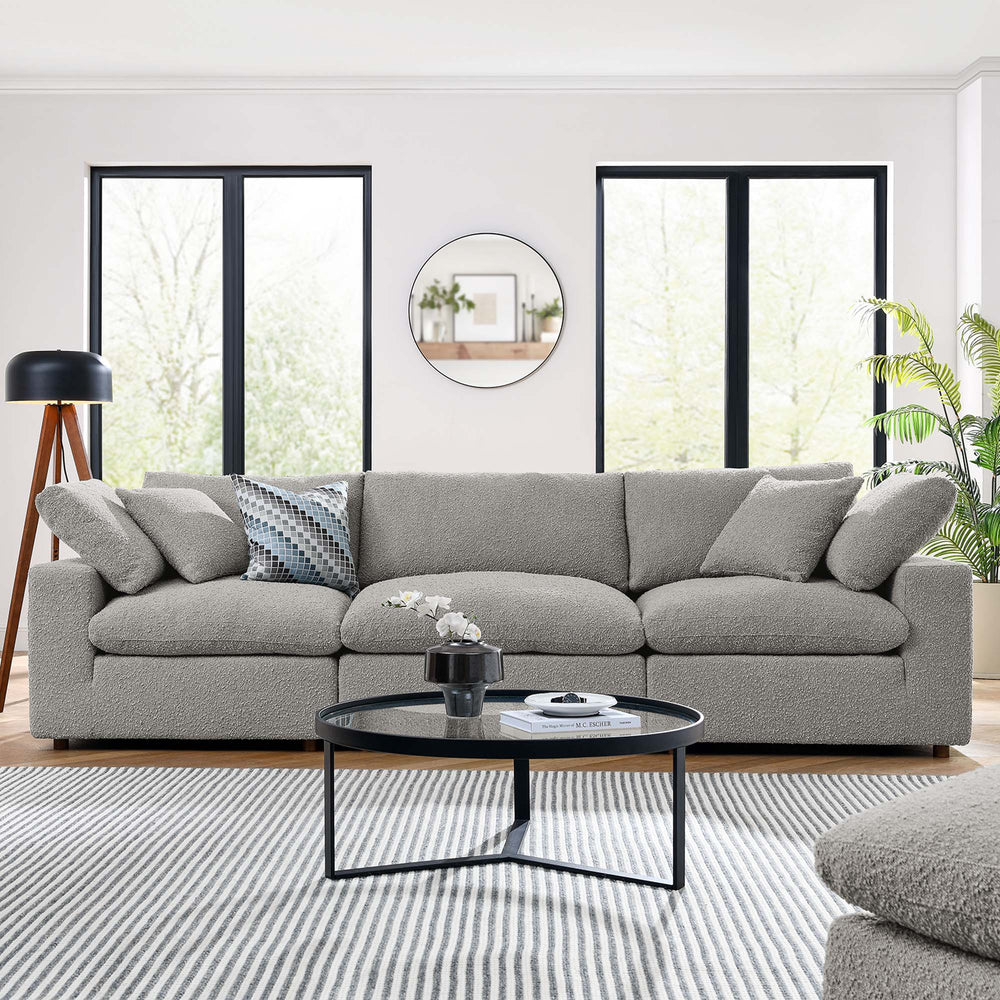 Commix Down Filled Overstuffed Boucle Fabric 3-Seater Sofa in Light Gray